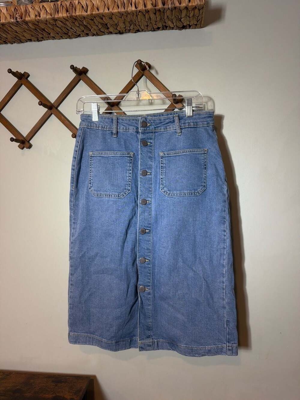 On 34th Button-Front Denim Midi Skirt Size 6/28